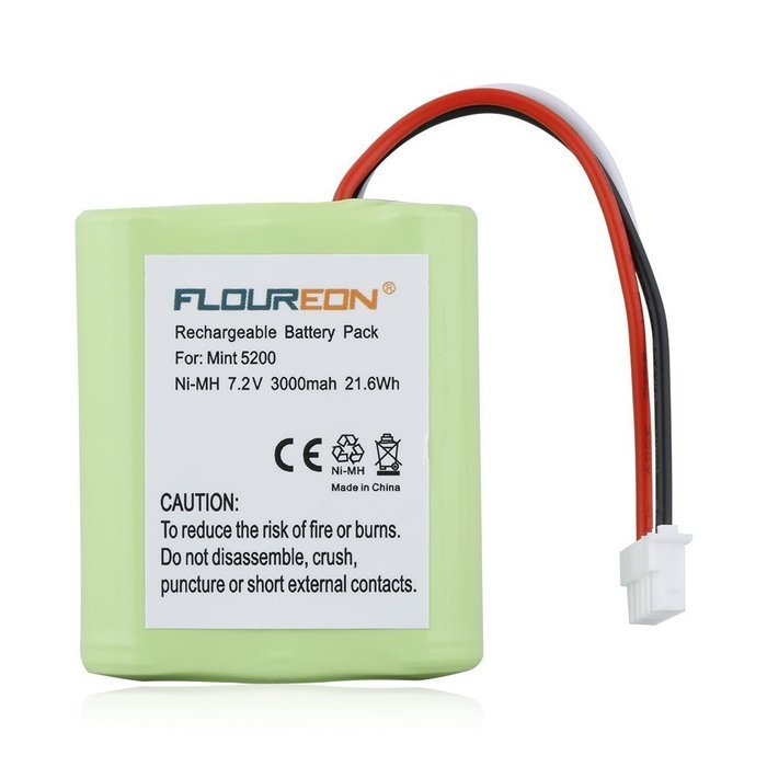 Floureon 7.2V 3000mAh NI-MH Replacement Vacuum Cleaner Battery for Braava 380t iRobot Mint 5200 5200B 5200C (3) N9