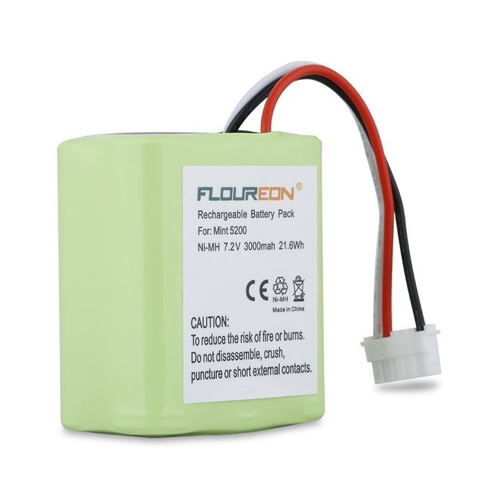 Floureon 7.2V 3000mAh NI-MH Replacement Vacuum Cleaner Battery for Braava 380t iRobot Mint 5200 5200B 5200C (3) N10