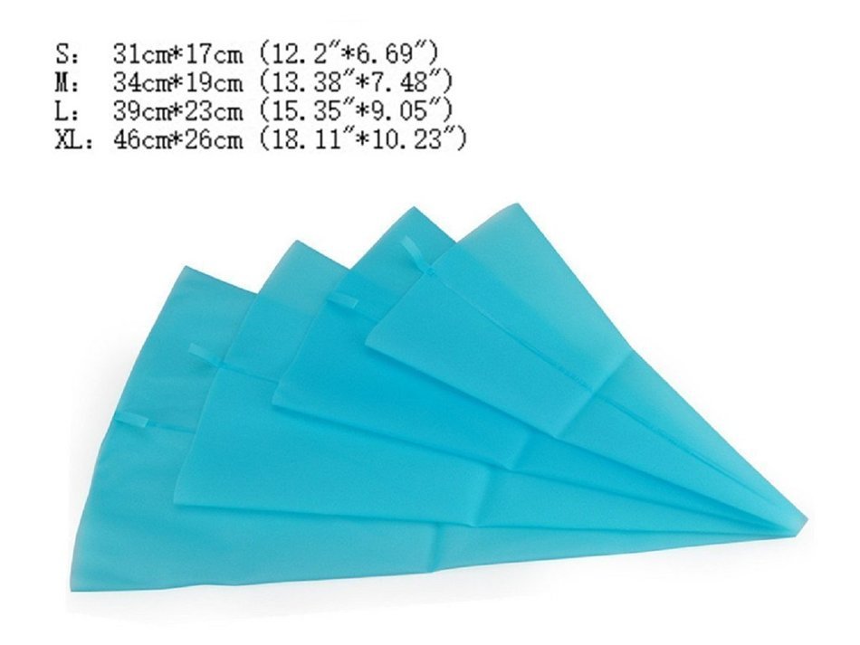 4 Sizes Silicone Pastry Bag Set, Reusable Icing Piping Bag Baking Cookie Cake Decorating Bag-Blue color(S+M+L+XL) N5