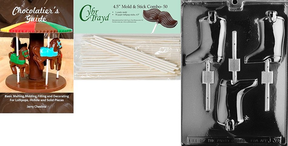 Cybrtrayd 45St25-J038 Boot Lolly Jobs Chocolate Candy Mold with 25 Lollipop Sticks, 4.5-Inch N10