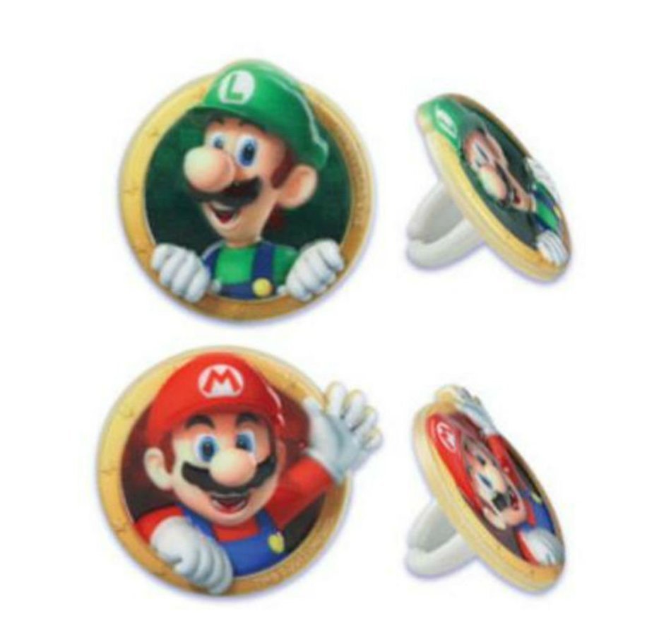 Super Mario Bros Luigi cupcake rings (24) party favor cake topper 2 dozen