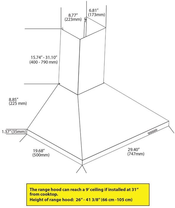 Ancona Pyramid 400 CFM Wall Mount Range Hood, 30-Inch