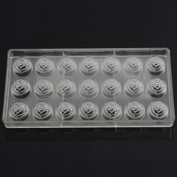 Grainrain Clear Hard Plastic Rose Shaped Polycarbonate PC Chocolate Molds DIY Jelly Mould 21Cavities N7