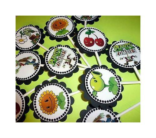 30 Party "Plants vs Zombies" Dimensional Cupcake Toppers Sticks N2