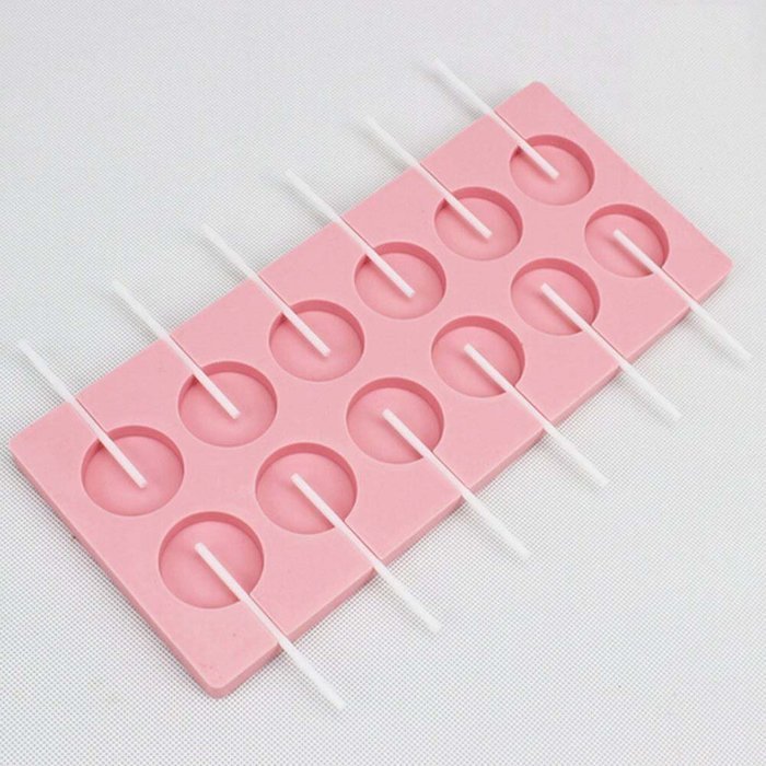 BUYBUYMALL 12 Round Silicone Lollipop Mold with Sticks for Candys Chocolates