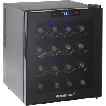 Wine Enthusiast, Digital Touch Screen Wine Cellar, Silent 16-bottle Capacity, Black Trim with 3 Removable Shelves N3