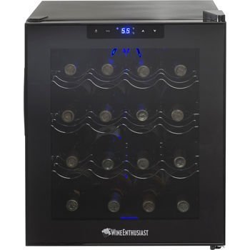 Wine Enthusiast, Digital Touch Screen Wine Cellar, Silent 16-bottle Capacity, Black Trim with 3 Removable Shelves N4