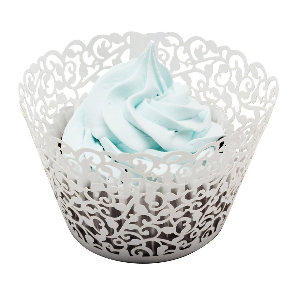 Cupcake Wrappers 100 Filigree Artistic Bake Cake Paper Cups Baking Cup Muffin Case Trays (White)