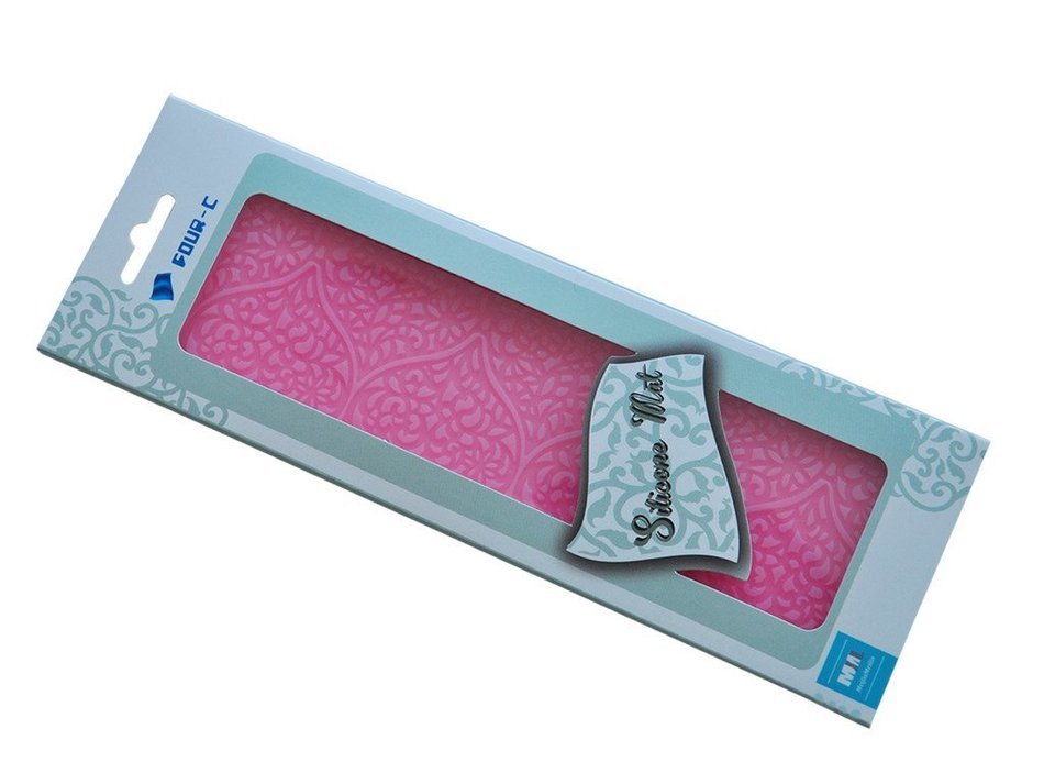 FOUR-C Embossed Silicone Mat Heart Lace Mould Fondant Cake Decor Pad Color Pink N3