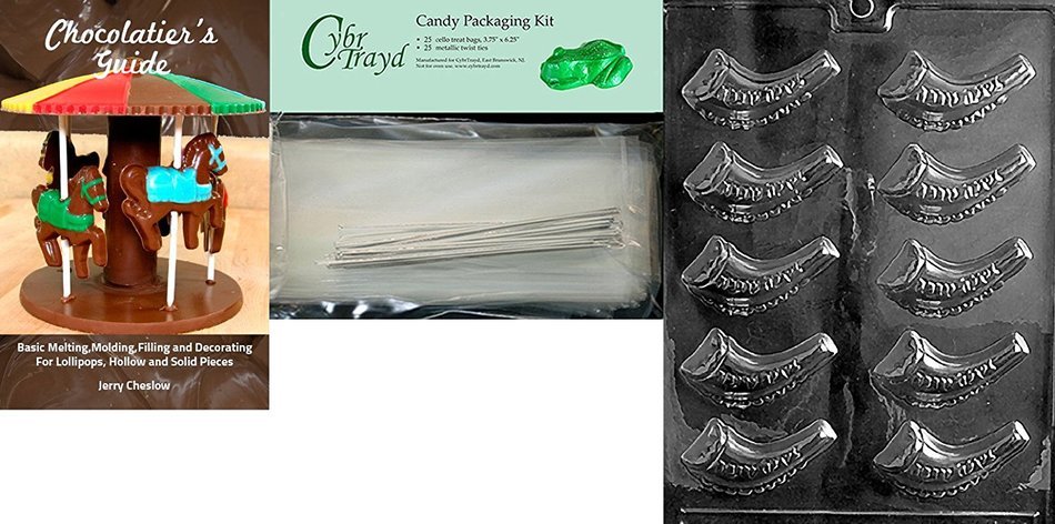 Cybrtrayd R030 Jewish Horn Chocolate Candy Mold with Exclusive Cybrtrayd Copyrighted Chocolate Molding Instructions... N3