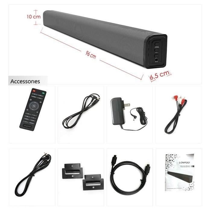 LONPOO 615B Bluetooth TV Soundbar 2.0CH Full Digital Home Theater Subwoofer 60Watt 4.0"inch Speakers with Remote... N5