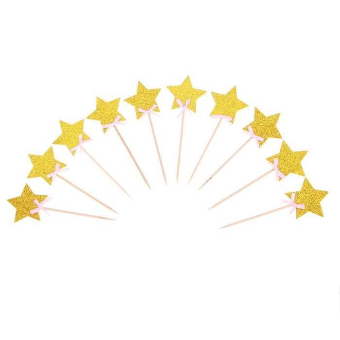 Whitelotous 10pcs Star Cake Inserted Card Decor Dessert Muffin Cupcake Toppers for Picnic Wedding Baby Shower... N10