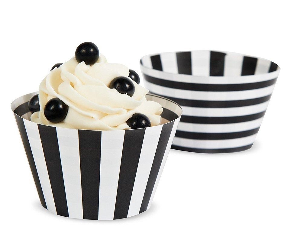 Black & White Striped Reversible Cupcake Wrappers (12)