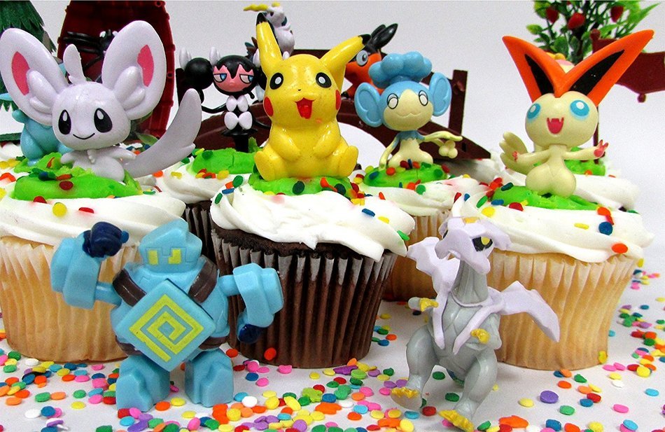 POKEMON GO 18 Piece Themed Birthday Cupcake Topper Set Featuring 12 RANDOM Pokemon Characters and Decorative Themed... N8