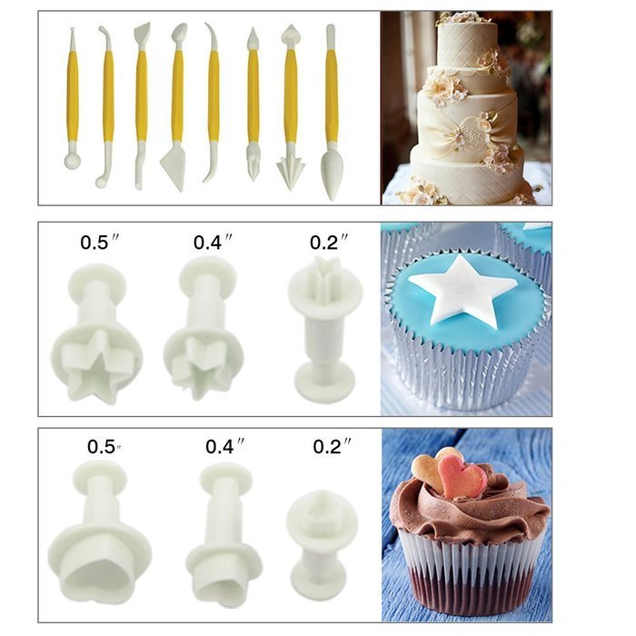 14 Set 53pcs Fondant Cake Molds with Roller Smoother Letter Cutters N4