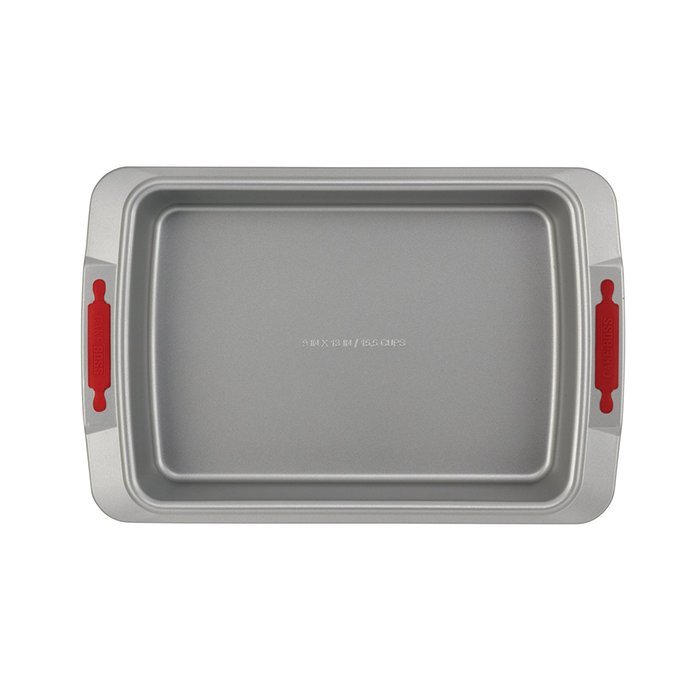 Cake Boss Deluxe Nonstick Bakeware 9-Inch by 13-Inch Cake Pan, Gray with Red Silicone Grips N2