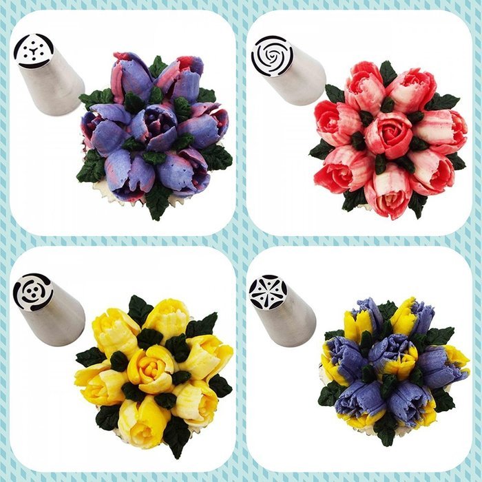 PALOTOP Russian Piping Tips 46 Pcs/SET-25 Russian Tips+20 Disposable Pastry Bags+1 Tri-color Coupler-304 Stainless... N2