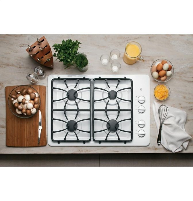 JGP329DETWW 30" Wide 4 Sealed Burner Gas Cooktop, Matte Grates, Dishwasher-Safe Grates and Knobs, Continuous Grates... N3