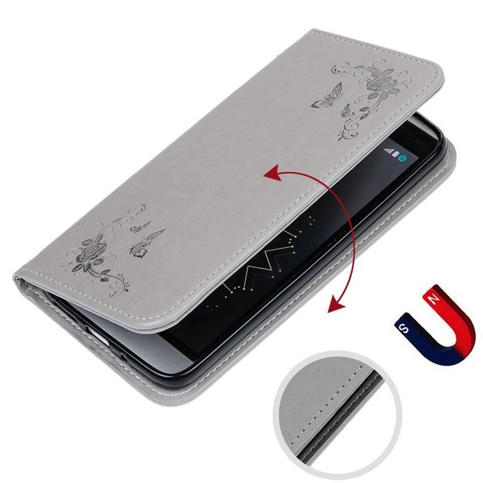 LG G5 Case,LG H868 Case - Wallet Folio Flip Magnetic Smart Closure Embossed Butterflies PU Leather Case with Stand... N53