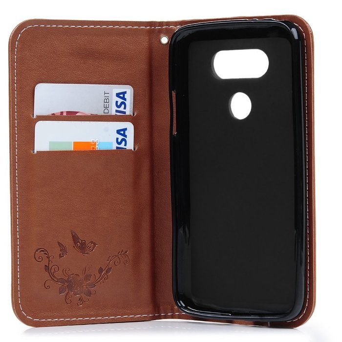 LG G5 Case,LG H868 Case - Wallet Folio Flip Magnetic Smart Closure Embossed Butterflies PU Leather Case with Stand... N55