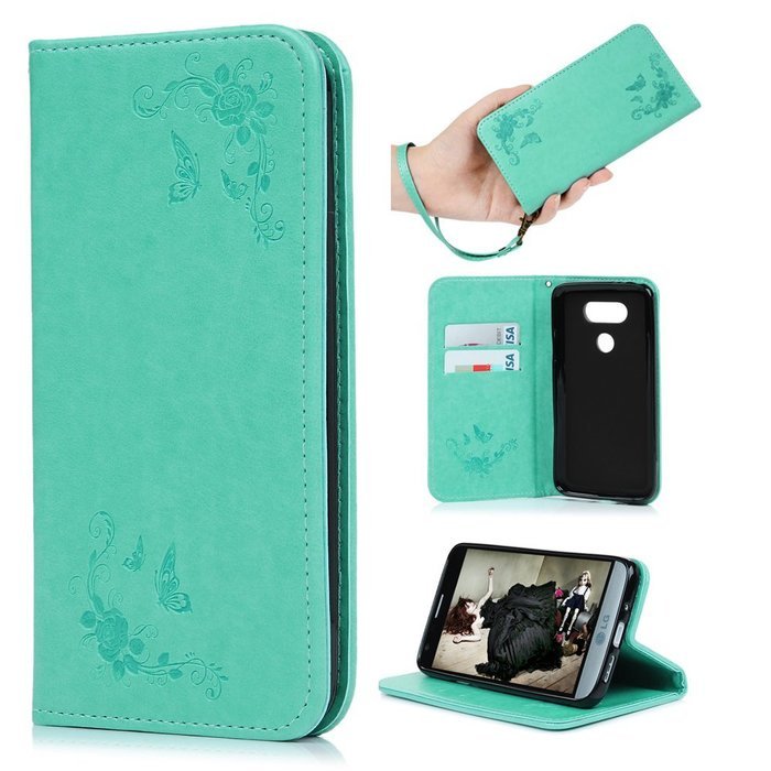 LG G5 Case,LG H868 Case - Wallet Folio Flip Magnetic Smart Closure Embossed Butterflies PU Leather Case with Stand... N60