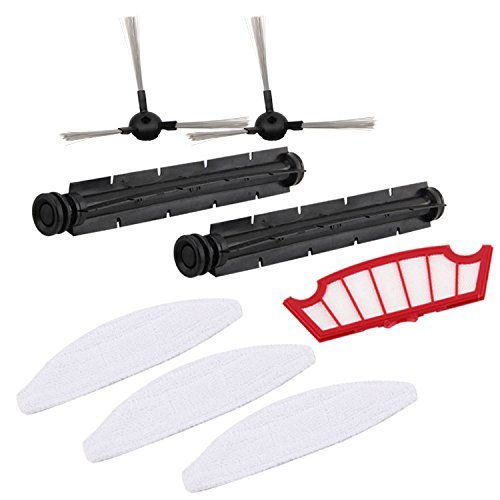 XR210 Robot Cleaner parts, Side Brush 2 pcs Rubber Brush 2 pcs Filter 1 pc Mop 3 pcs