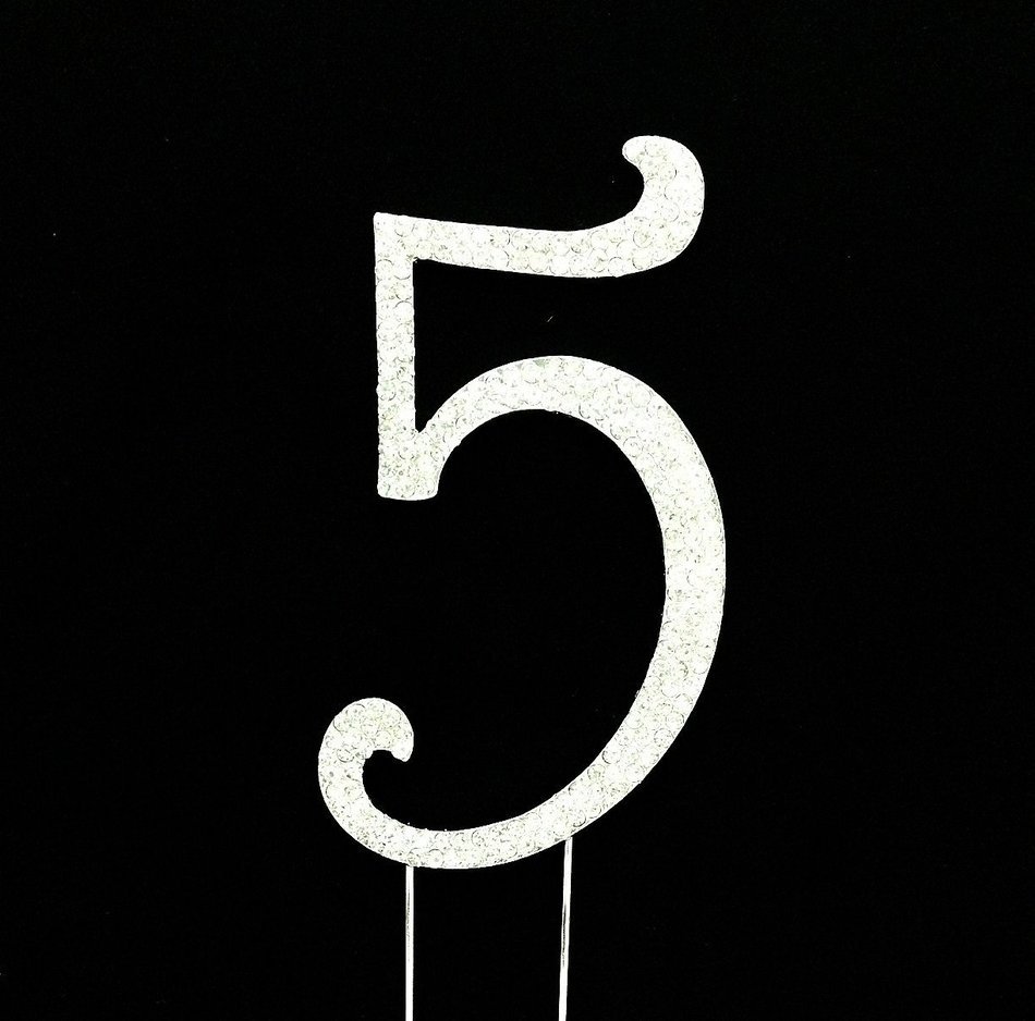 Large 5th Birthday / Wedding Anniversary Number Cake Topper with Sparkling Rhinestone Crystals - 4 1/2