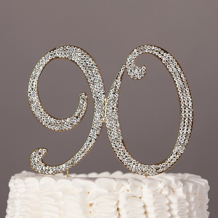90 Cake Topper for 90th Birthday Rhinestone Number Party Supplies & Decoration Ideas (Gold) N5