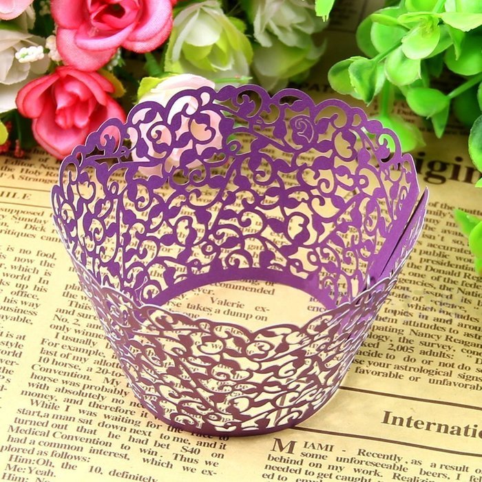 Yansanido 12 set pink Filigree Artistic Bake Little Vine Lace Laser Cut Cupcake Wrapper Cup Muffin Case Trays... N67
