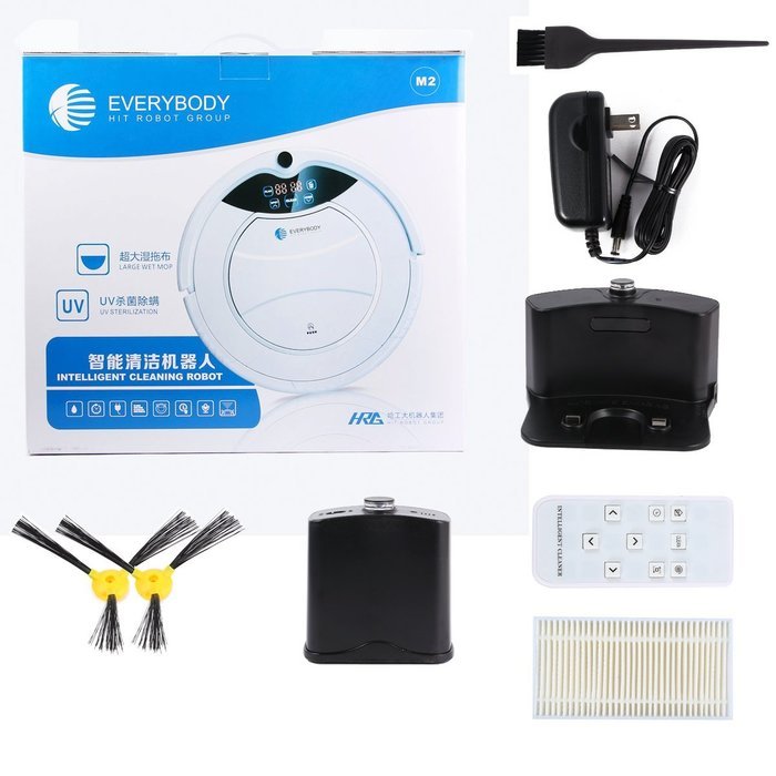 EVERYBODY M2 Self-Charging Robotic Vac Cleaner with Water Tank, Mop and UV light--Piano White N3
