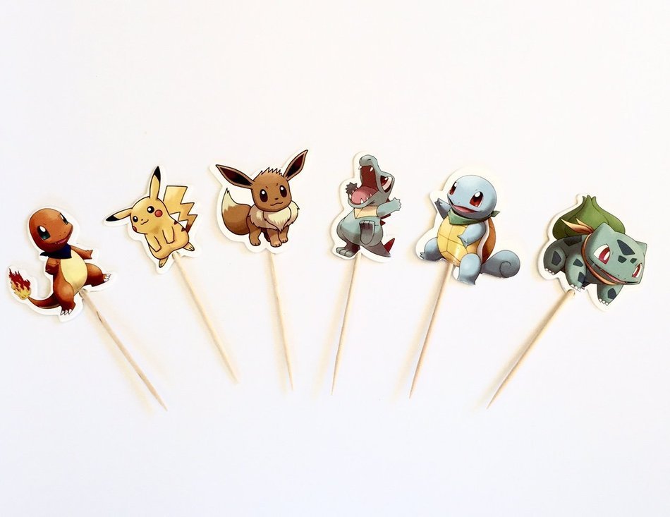 24pcs Pokemon cake Topper in 6 designs (Double Sided),Cupcake .