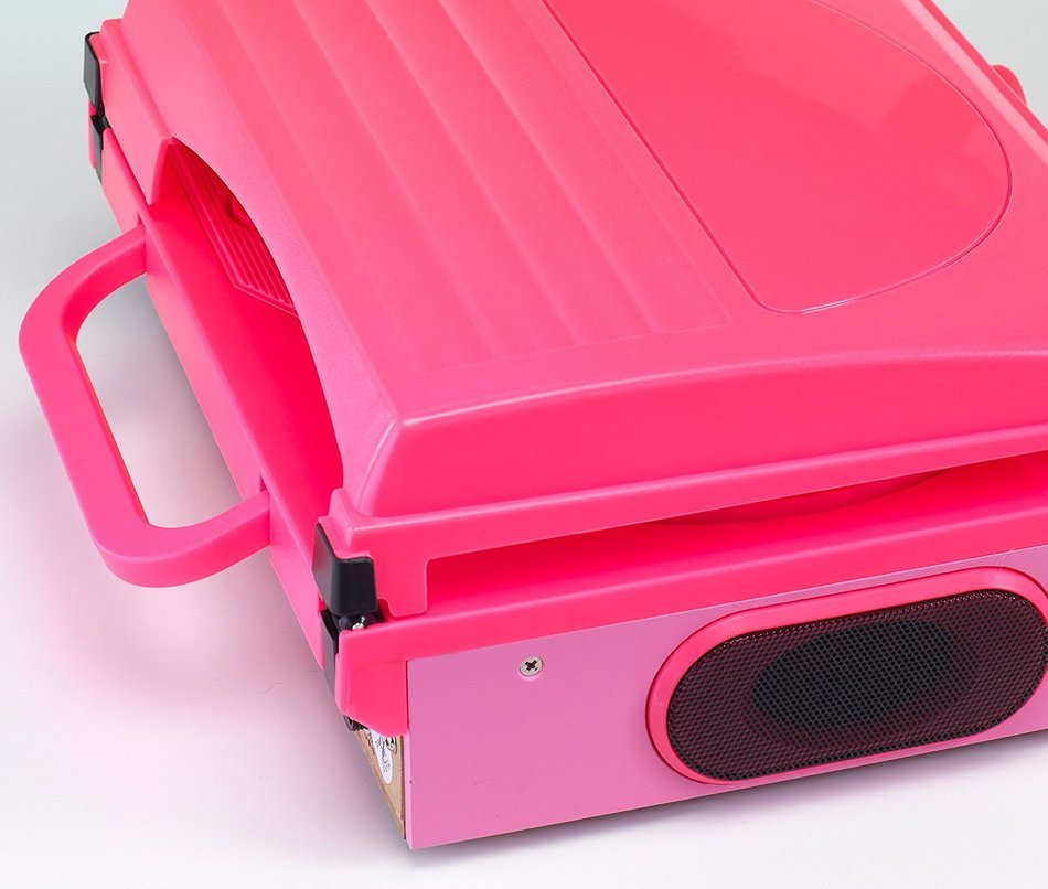 Steepletone ST-9008B Record Player 3 Speed 1980's Style Portable Battery Operated with Mains Adapter (NEON PINK) N2