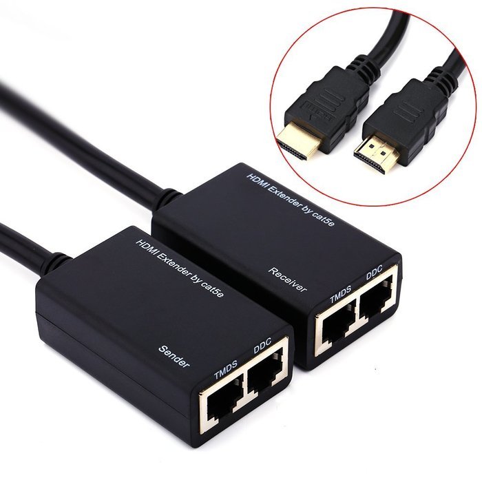 HDMI Extender Over RJ45 CAT5e CAT6 Cable UTP LAN Ethernet Balun Extender Repeater Cable-1080P 3D-30m N7