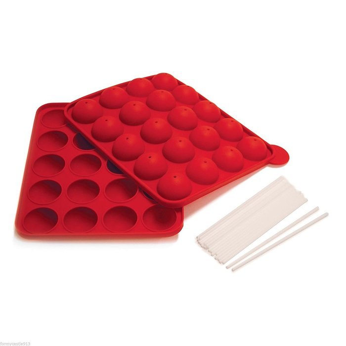 Silicone Cake Pop Pan w/ 20 Sticks Red, Bite Size Treats on a Stick N2