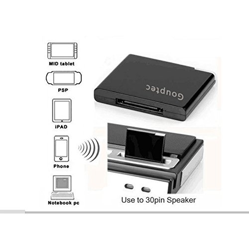 Gouptec Wireless Bluetooth 30pin Audio Music Receiver Boombox for Sound dock Iphone Ipod Ipad（black） N3