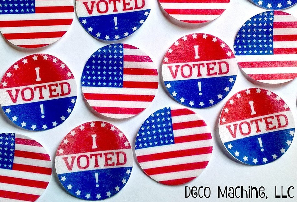 24 Small 1.5" I VOTED AMERICAN FLAG Political Party 2016 Election Decorative Wafer Paper Toppers Cookie Cupcake