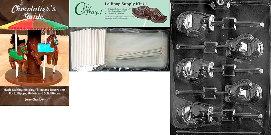 Cybrtrayd Boxing Glove Lolly Chocolate Mold with Chocolatier's Bundle, Includes 25 Lollipop Sticks, 25 Cello Bags...