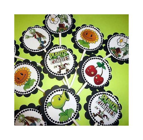 30 Party "Plants vs Zombies" Dimensional Cupcake Toppers Sticks N3