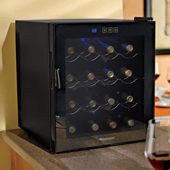 Wine Enthusiast, Digital Touch Screen Wine Cellar, Silent 16-bottle Capacity, Black Trim with 3 Removable Shelves N5
