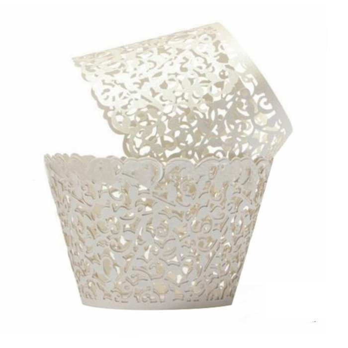 Cupcake Wrappers 100 Filigree Artistic Bake Cake Paper Cups Baking Cup Muffin Case Trays (White) N2