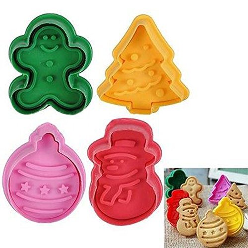 Vivian Christmas Decor Fondant Cake Pastry Plunger Cookies Cutter Mold Mould Set of 4 PCS N4