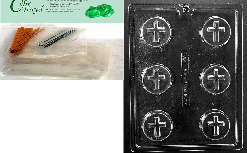 Cybrtrayd R073 Cookie with Cross Chocolate Candy Mold with Exclusive Cybrtrayd Copyrighted Chocolate Molding Instructions... N3