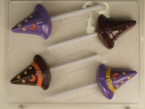Witch's hat decorated with stars, crescent moon, buckle on trim H115 Halloween Chocolate Candy Mold