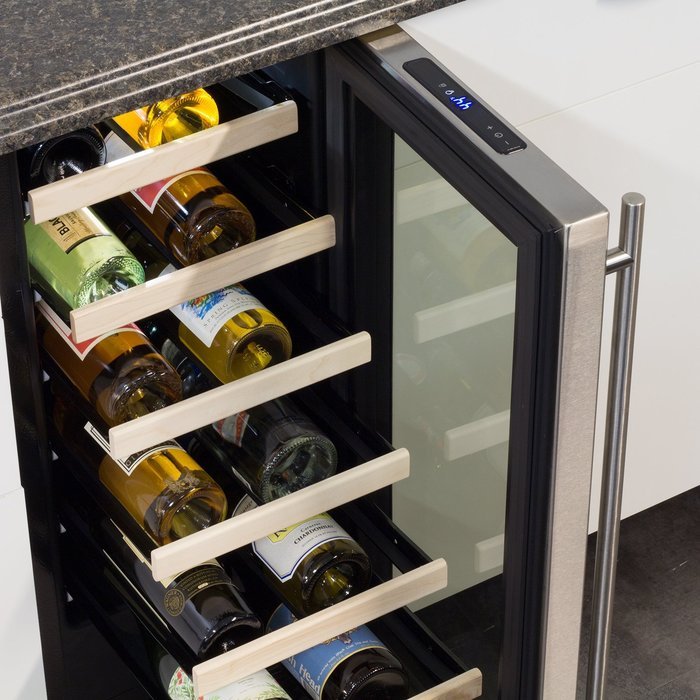 Marvel 30WCM-BS-G-R 15-Inch Wide Under Counter Wine Cellar Black Cabinet Glass and Stainless Steel Door N3