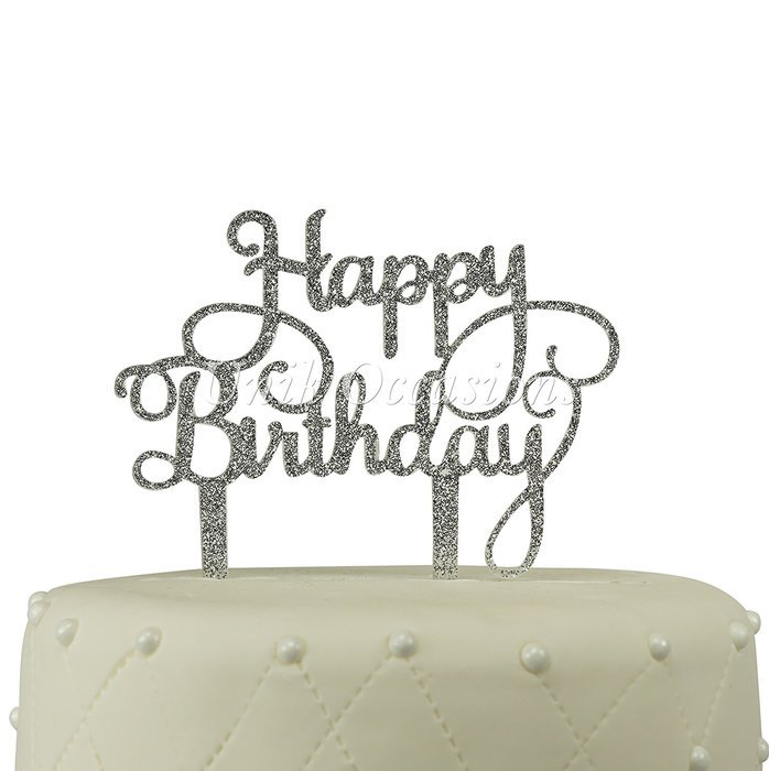 Unik Occasions Happy Birthday Acrylic Cake Topper (Gold Glitter) N5
