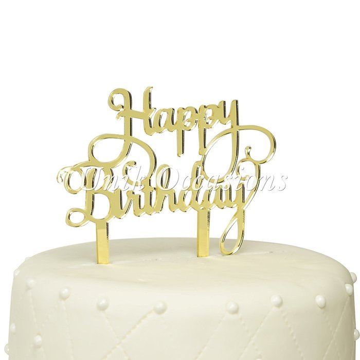 Unik Occasions Happy Birthday Acrylic Cake Topper (Gold Glitter) N6