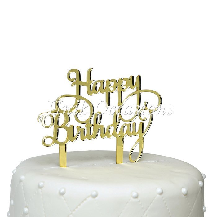 Unik Occasions Happy Birthday Acrylic Cake Topper (Gold Glitter) N7