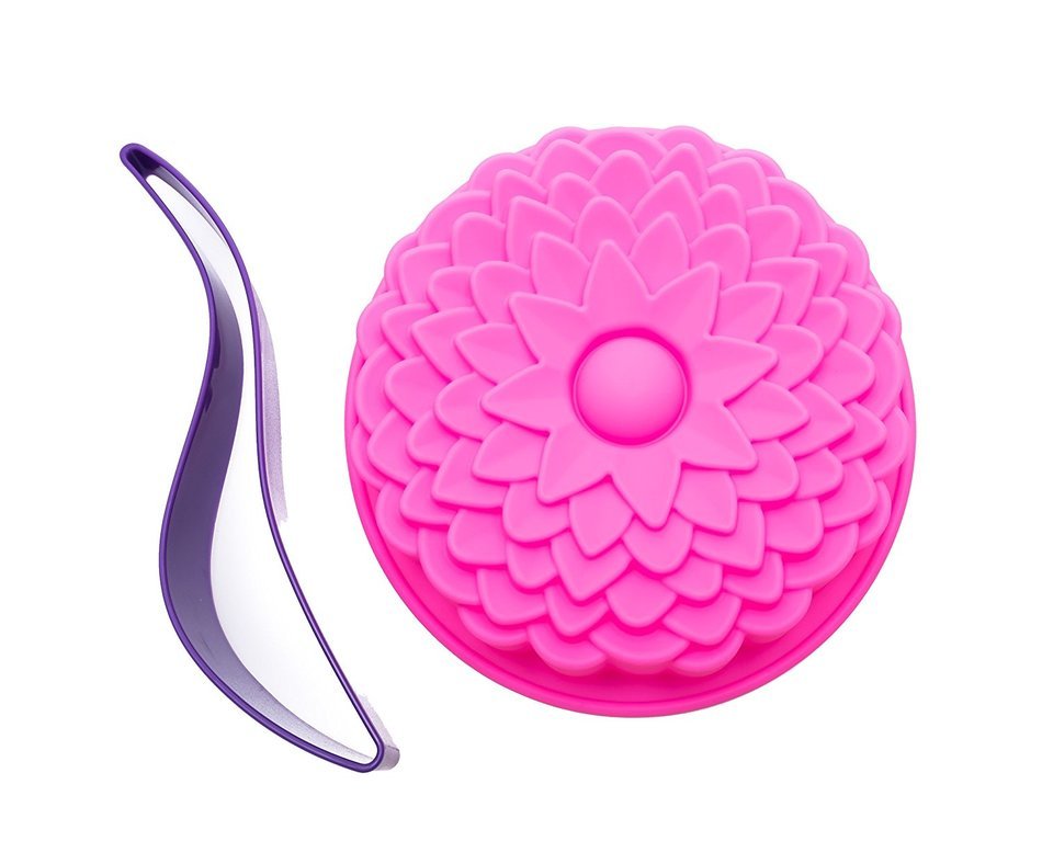 Silicone Mold 9 Inch Flower Shape Plus Cake Cutter and Server Leaf Shape N4