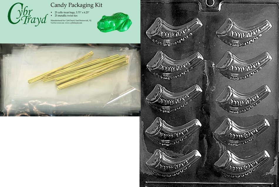 Cybrtrayd R030 Jewish Horn Chocolate Candy Mold with Exclusive Cybrtrayd Copyrighted Chocolate Molding Instructions... N6