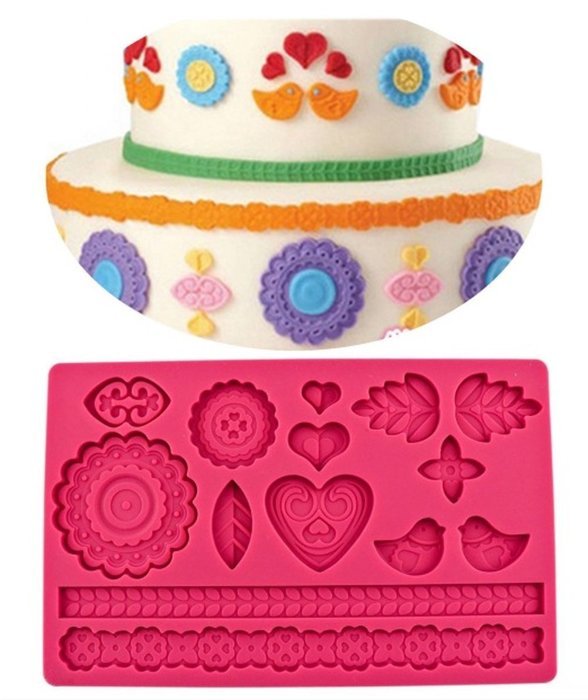 Lesirit Silicone Printing Cake Decorating Mold, 7.48" by 4.84" (Red) N11